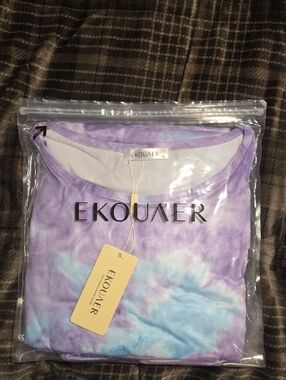 Ekouaer Tie-Dye Sleep Top in Lavender & Sky Blue